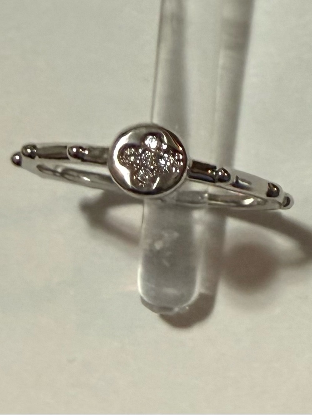 Rhodium Electroplated Thin with Center Small Cz Accent Stackable Ring